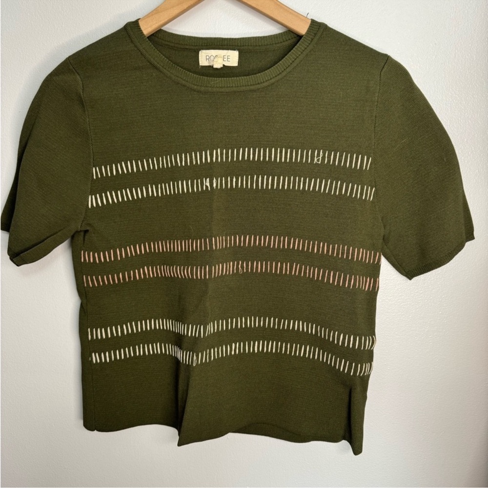 ROOLEE Olive Green Tee Top Short Sleeve Crew Neck Cropped Women’s Small